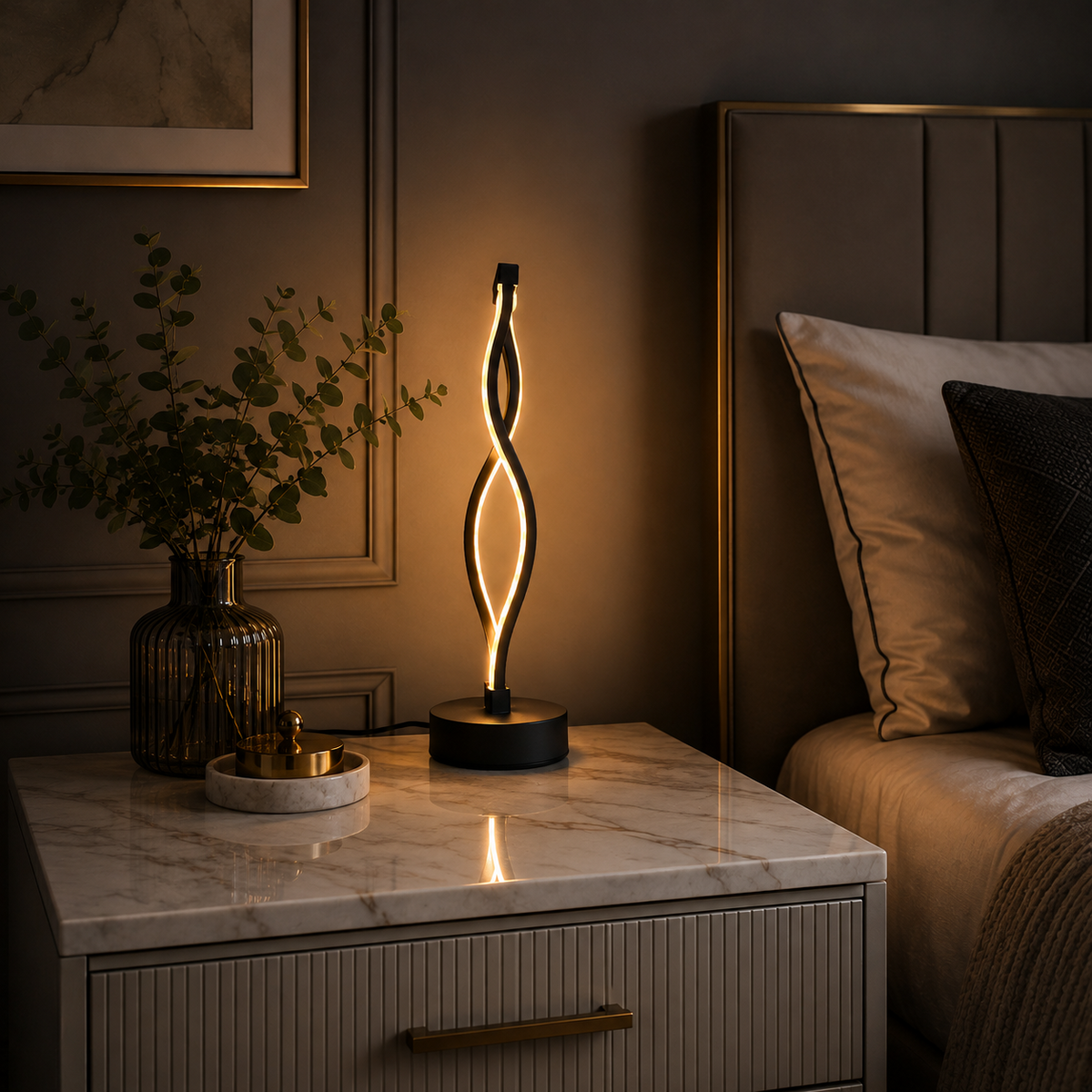 Solstice Spiral LED Table Lamp – sculptural spiral design